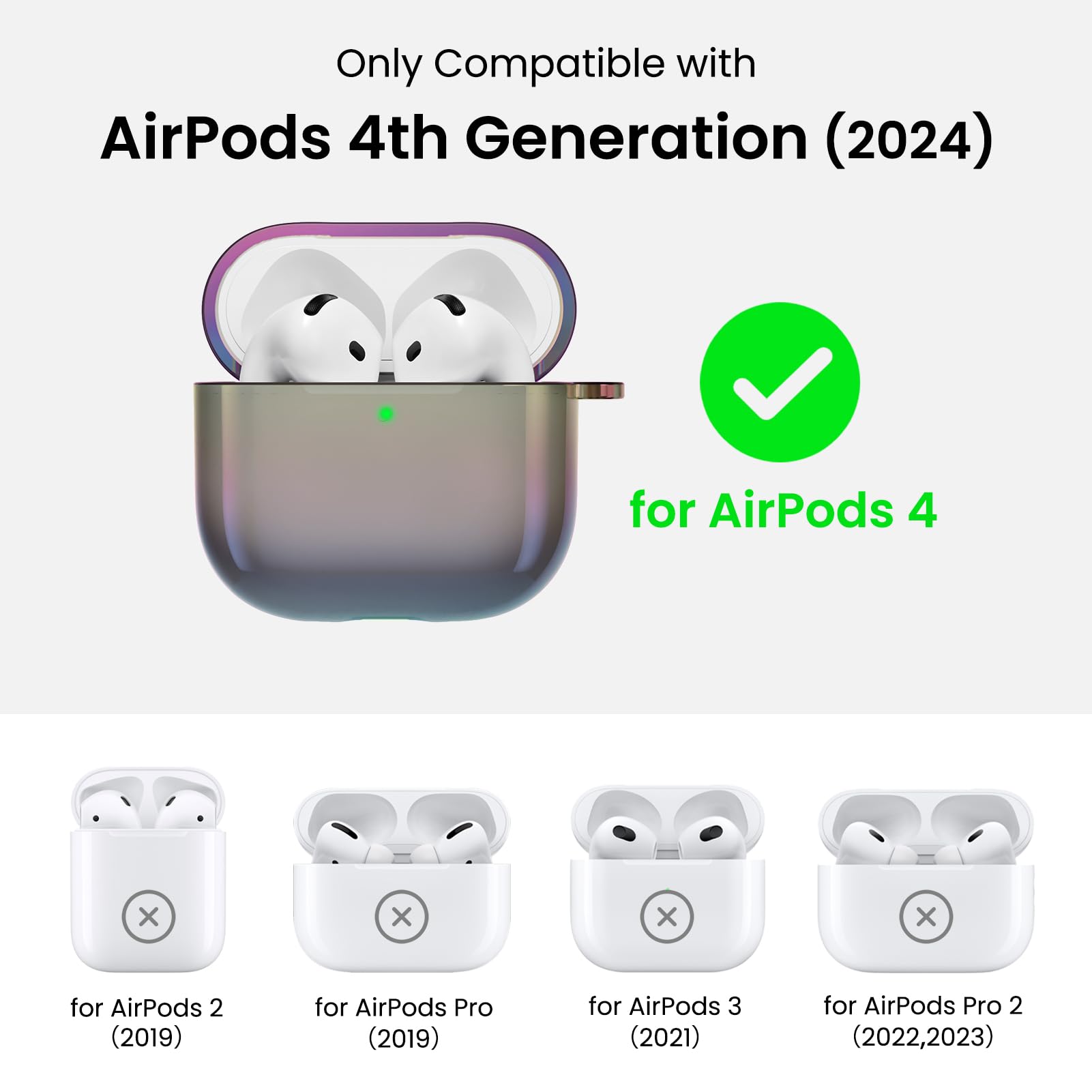 Only Compatible with AirPods 4th Generation (2024) for AirPods 4 x X X X for AirPods 2 (2019) for AirPods Pro (2019) for AirPods 3 (2021) for AirPods Pro 2 (2022, 2023)