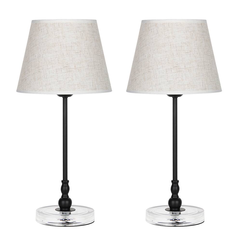 Angle. Oumilen - Set of 2 Modern Table Lamps – Linen Shade, Acrylic Base, Black Metal Stem for Bedroom, Living Room.
