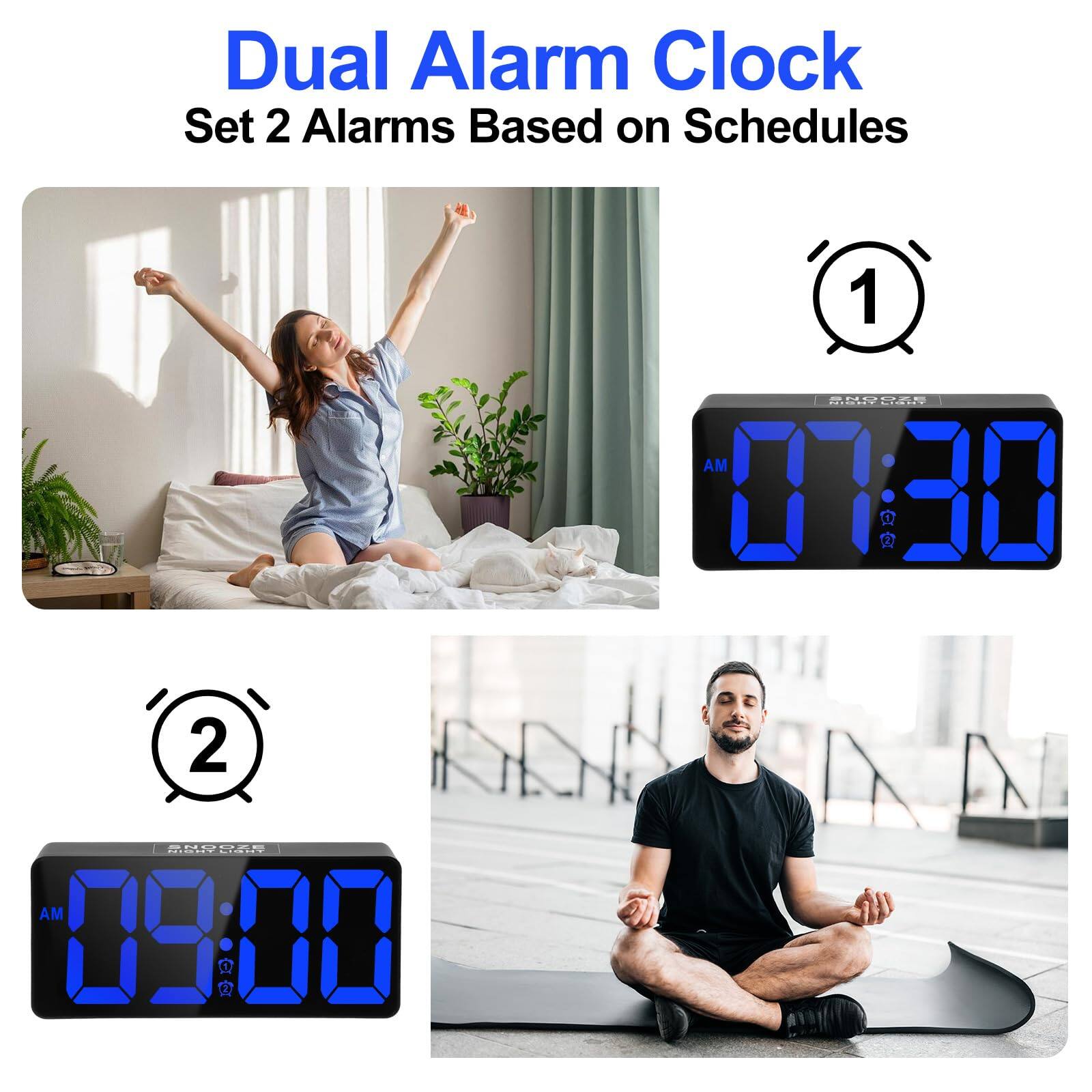 Dual Alarm Clock  
Set 2 Alarms Based on Schedules  

1. 07:30 AM  
2. 07:00 AM