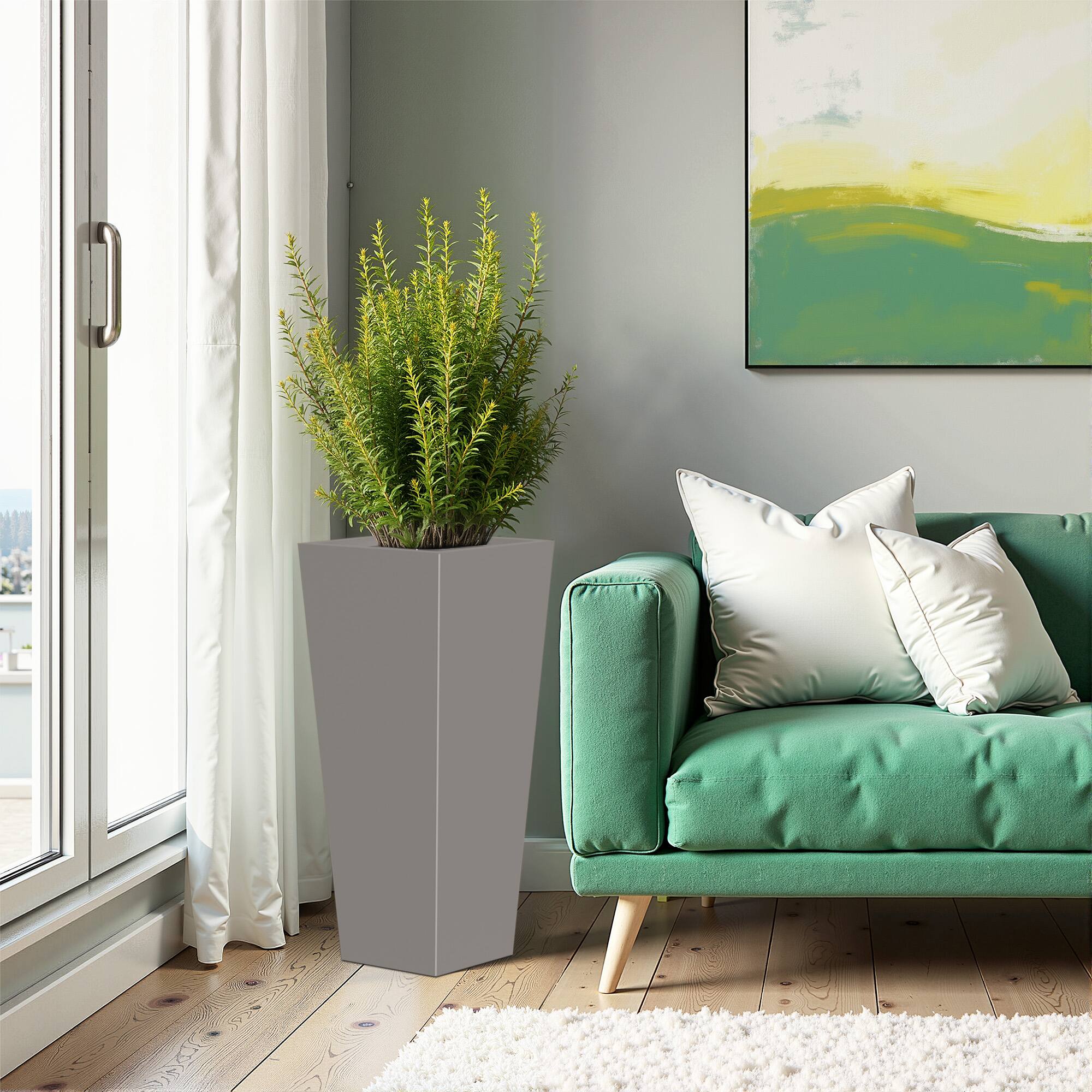 Alt View 3. PexFix - 28 in. H Metal Tapered Planter Pot with Drainage Hole – Indoor/Outdoor Planter Box for Patio, Entryway, Balcony, Garden - Gray.