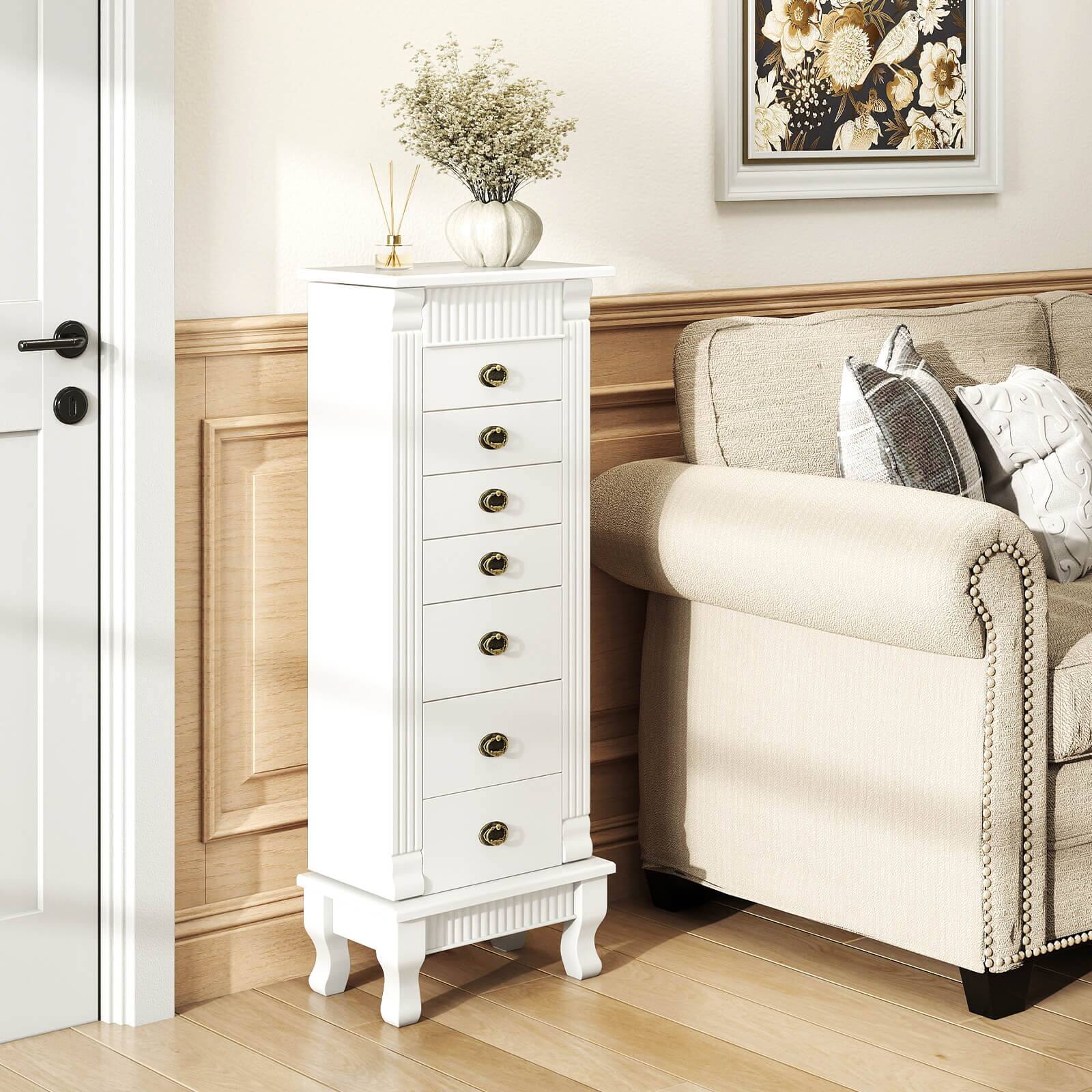 Alt View 1. Costway - Costway Jewelry Cabinet Armoire Box Storage Chest Stand Organizer Wood Christmas Gift - White.