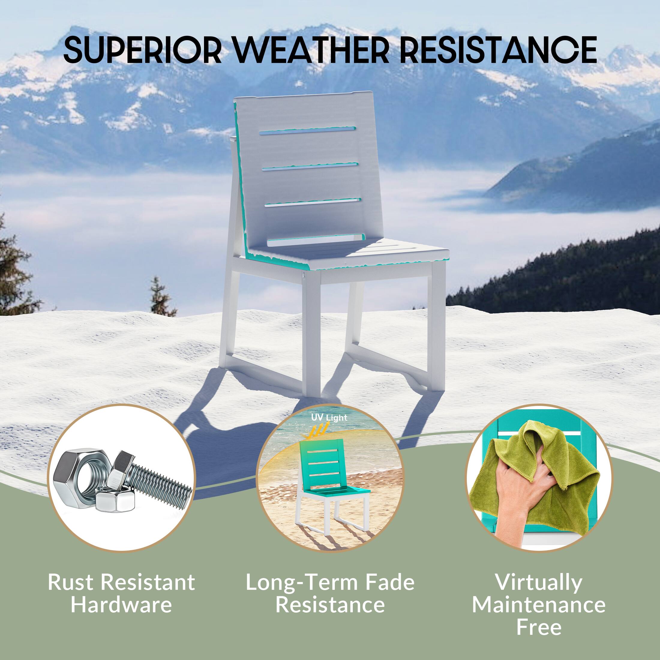 SUPERIOR WEATHER RESISTANCE

- UV Light
- Rust Resistant Hardware
- Long-Term Fade Resistance
- Virtually Maintenance Free