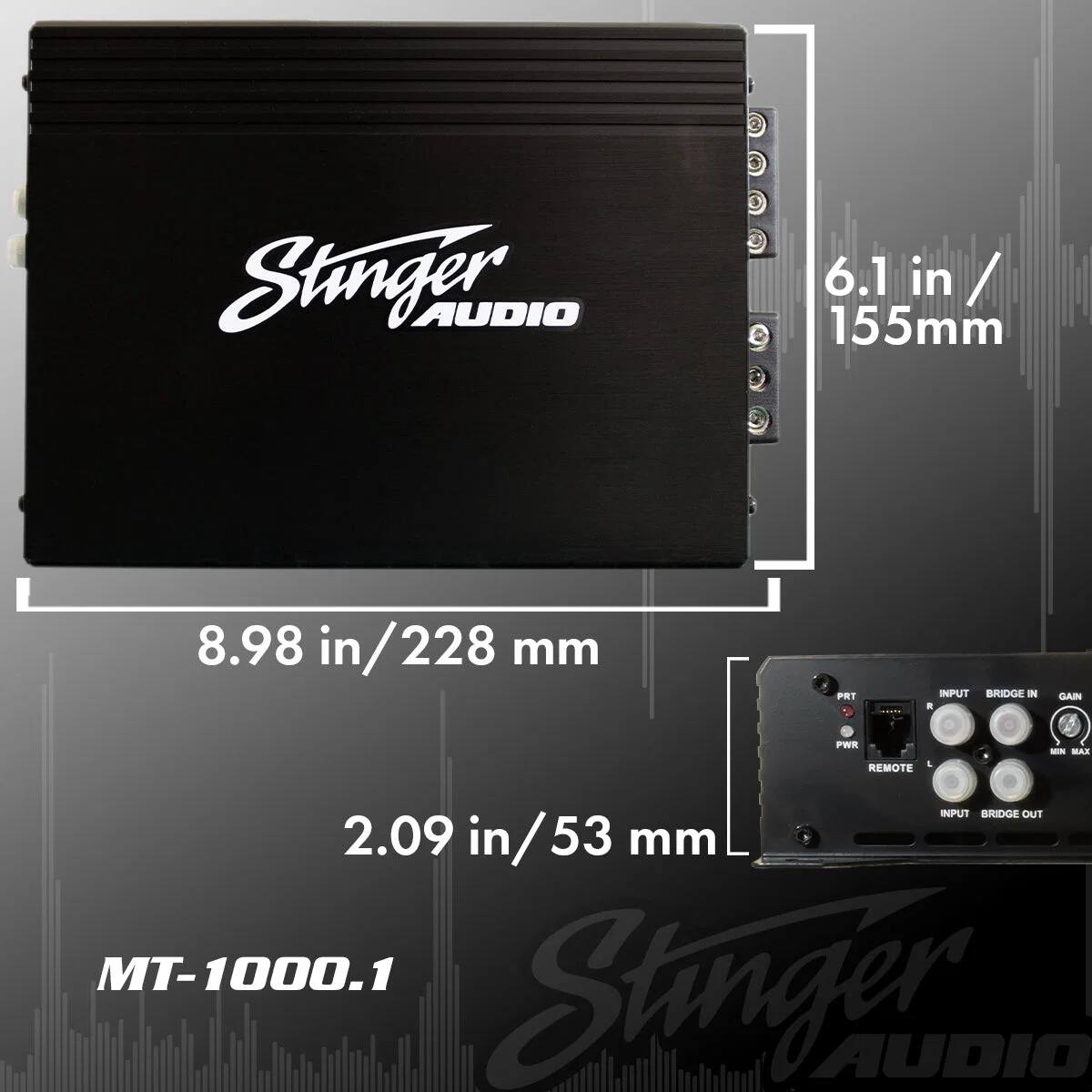 Stinger AUDIO 6.1 in / 155mm 8.98 in/228 mm PRT INPUT BRIDGE IN GAIN PWR REMOTE & - MAR INPUT BRIDGE OUT 2.09 in/53 mm MT-1000.1 Stinger AUDIO