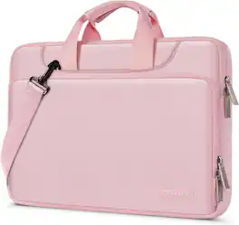 mosiso - 360 Protective Laptop Bag 13.3 inch, Computer Carrying Case with Shoulder Strap for MacBook Air Pro 13 14 HP Dell - Pink