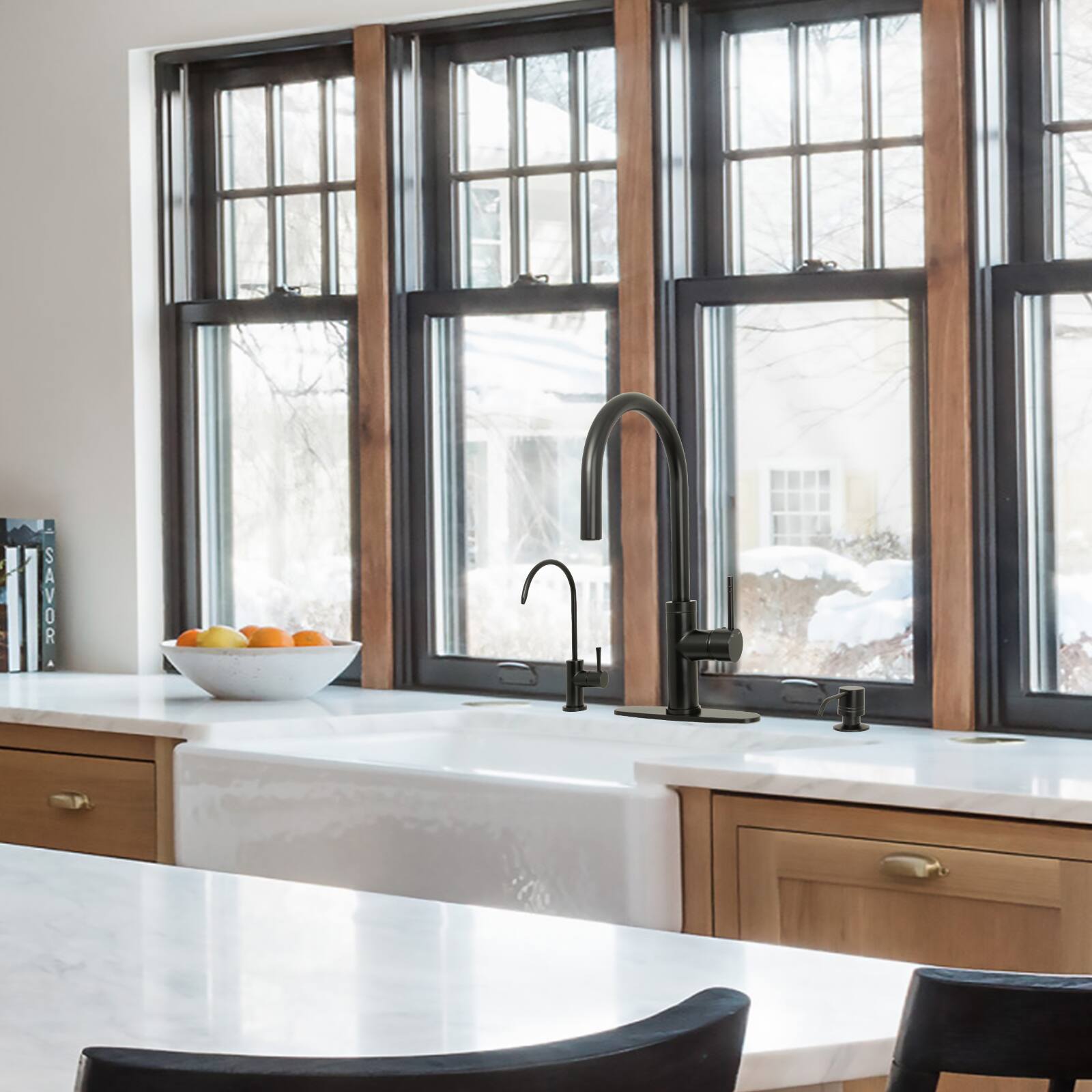 Alt View 7. Akicon - Akicon Single Handle Solid Brass Kitchen Faucet with Pull Down Sprayer in Matte Black - Matte Black.