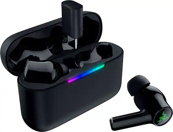 Front. Razer - Hammerhead V3 HyperSpeed Wireless Multi-Platform ANC Gaming Earbuds – 2.4GHz & Bluetooth 6.0, Up to 40 Hr Battery - Black.