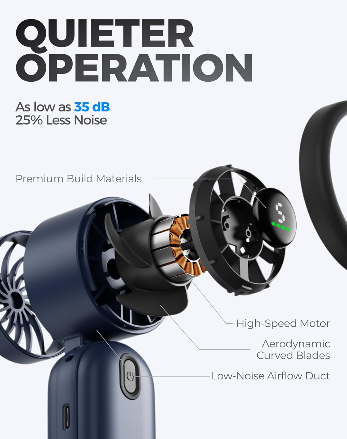 QUIETER OPERATION  
As low as 35 dB  
25% Less Noise  
Premium Build Materials  
High-Speed Motor  
Aerodynamic Curved Blades  
Low-Noise Airflow Duct