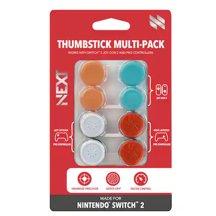 THUMBSTICK MULTI-PACK
WORKS WITH SWITCH™ 2 JOY-CON 2 AND PRO CONTROLLERS
NEXT
LEFT JOYSTICK
PRO CONTROLLER
RIGHT JOYSTICK
PRO CONTROLLER
ENHANCED PRECISION
ADDED GRIP
FASTER CONTROL
MADE FOR
NINTENDO SWITCH™ 2