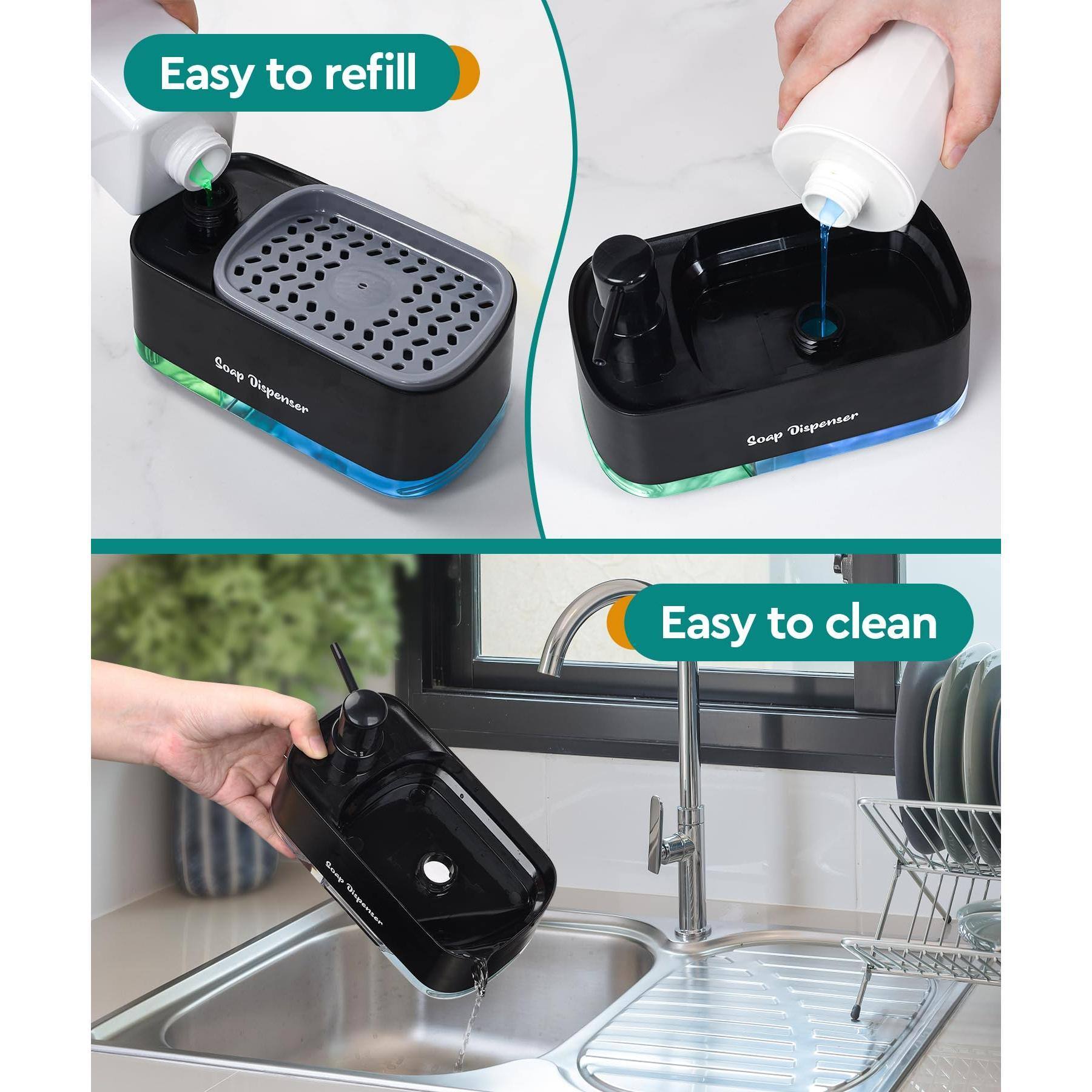 Dapper Styles Kitchen Dish Soap Dispenser Set dish And Hand With Sponge ...