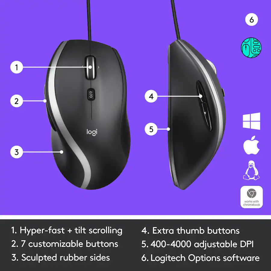Logitech M500s Advanced Wired Optical Mouse with Hyper fast Scrolling ...