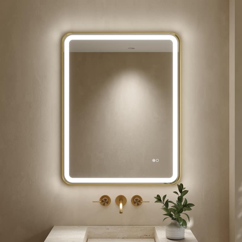 "WELLFOR - 24"" x 32""Anti-Fog LED Bathroom Mirror, Wall Bathroom Vanity Mirror with Framed Round Corner - Brushed Gold" price history on PriceWatchPro