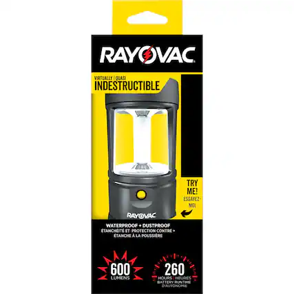 RAYOVAC
VIRTUALLY | QUASI INDESTRUCTIBLE
WATERPROOF + DUSTPROOF
ÉTANCHÉITÉ ET PROTECTION CONTRE LA POUSSIÈRE
TRY ME!
ESSAYEZ-MOI
600 LUMENS
260 HOURS | HEURES BATTERY RUNTIME | D'AUTONOMIE
