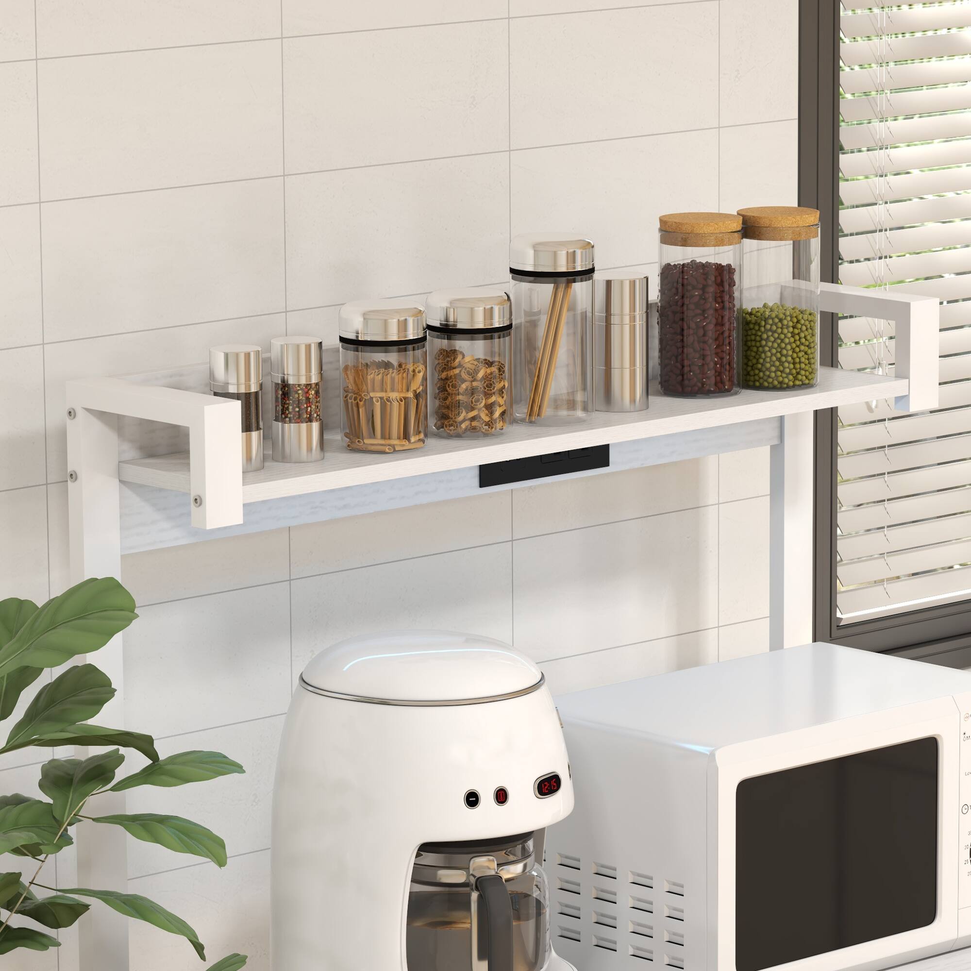 Alt View 7. Homcom - Bakers Racks with Power Outlet & LED Lights, Coffee Bar Table with Storage, Microwave Stand with Glass Holders.