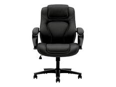 Front. HON - High-Back Chair, Fixed Arms, Black Vinyl - Black.