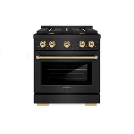 ZLINE - Autograph 30" Paramount Dual Fuel Black Stainless Range w/ Gold Accents (SDRBZ-30-G) - Black Stainless Steel
