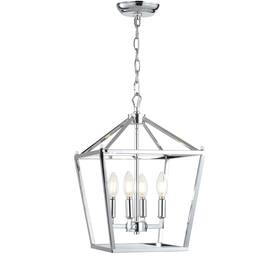 Jonathan Y - Pagoda 12" 4-Light Classic Traditional Metal Cage Lantern LED Pendant - Chrome