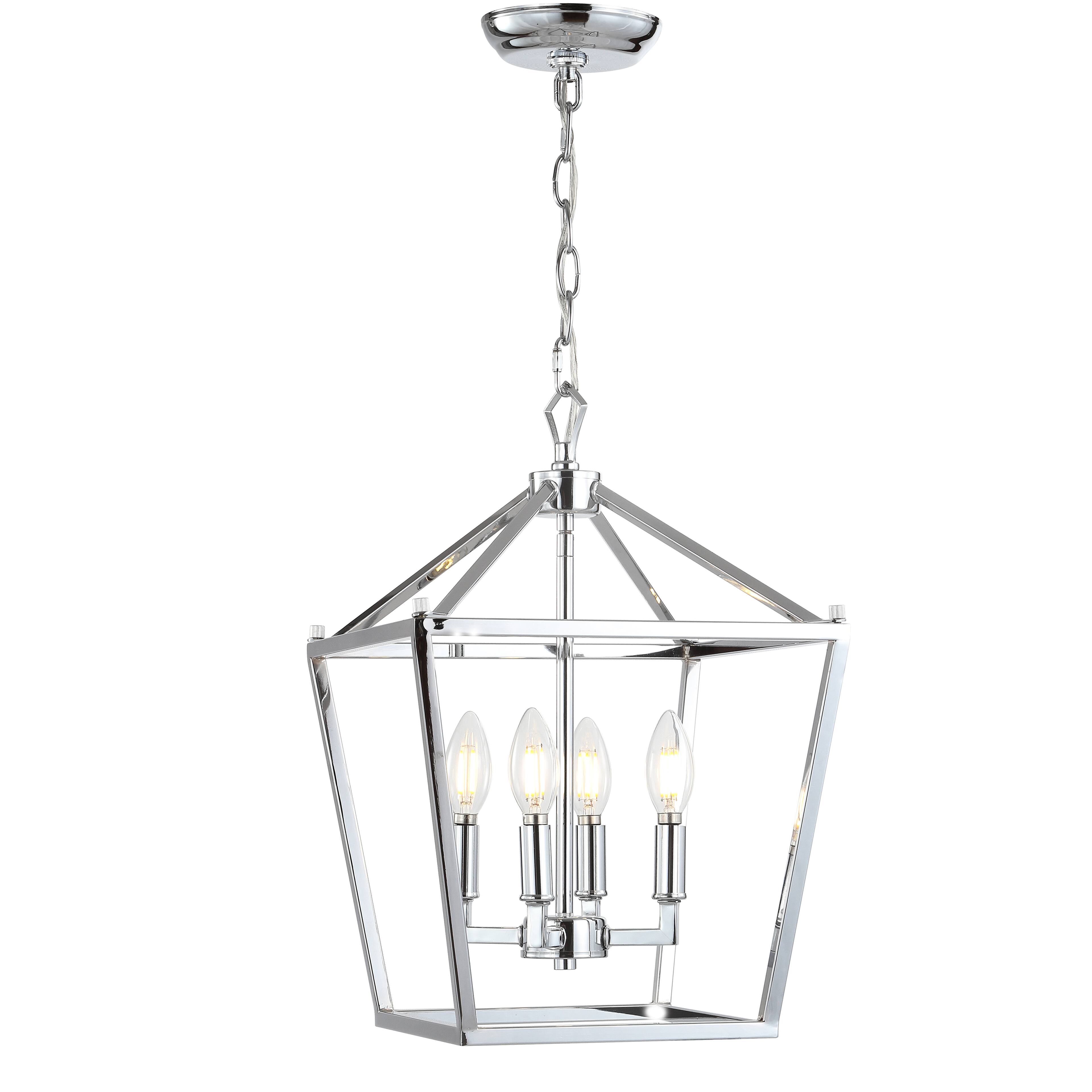 Front. Jonathan Y - Pagoda 12" 4-Light Classic Traditional Metal Cage Lantern LED Pendant, Chrome - Chrome.