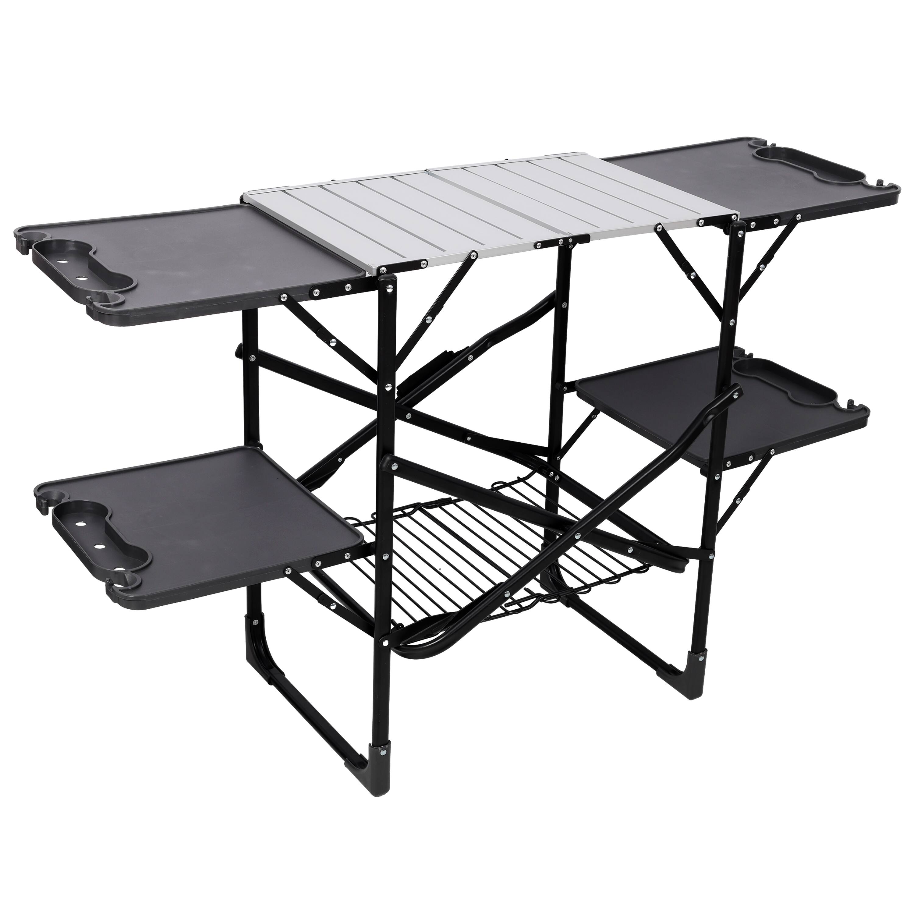 Angle. Loheer - Loheer Camping Kitchen Table Outdoor Cooking Station with Storage - Black.