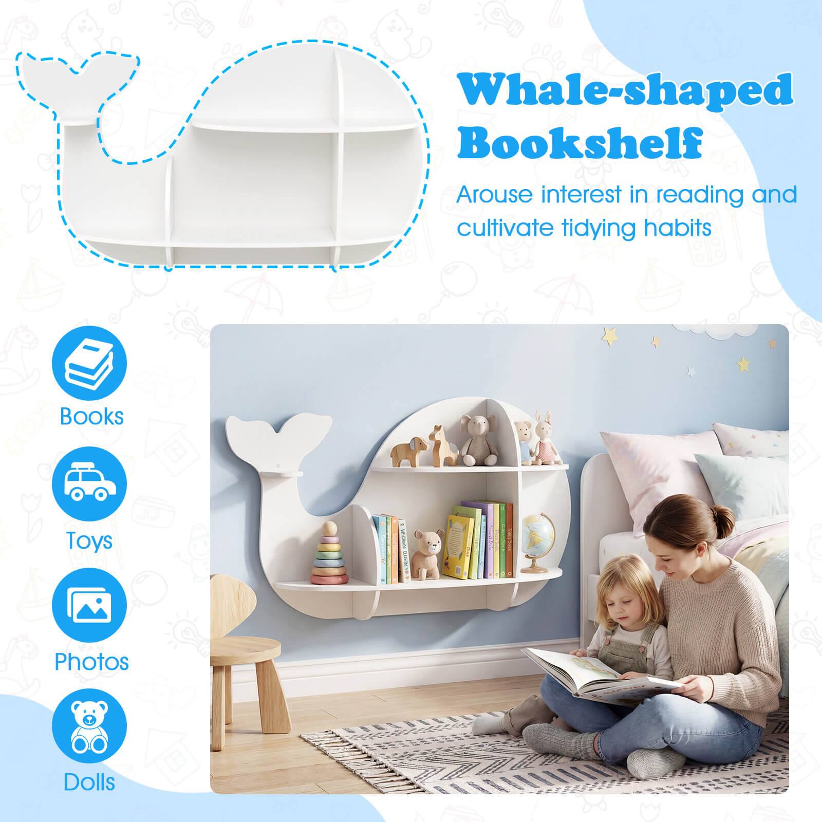 Whale-shaped Bookshelf  
Arouse interest in reading and cultivate tidying habits  

Books  
Toys  
Photos  
Dolls