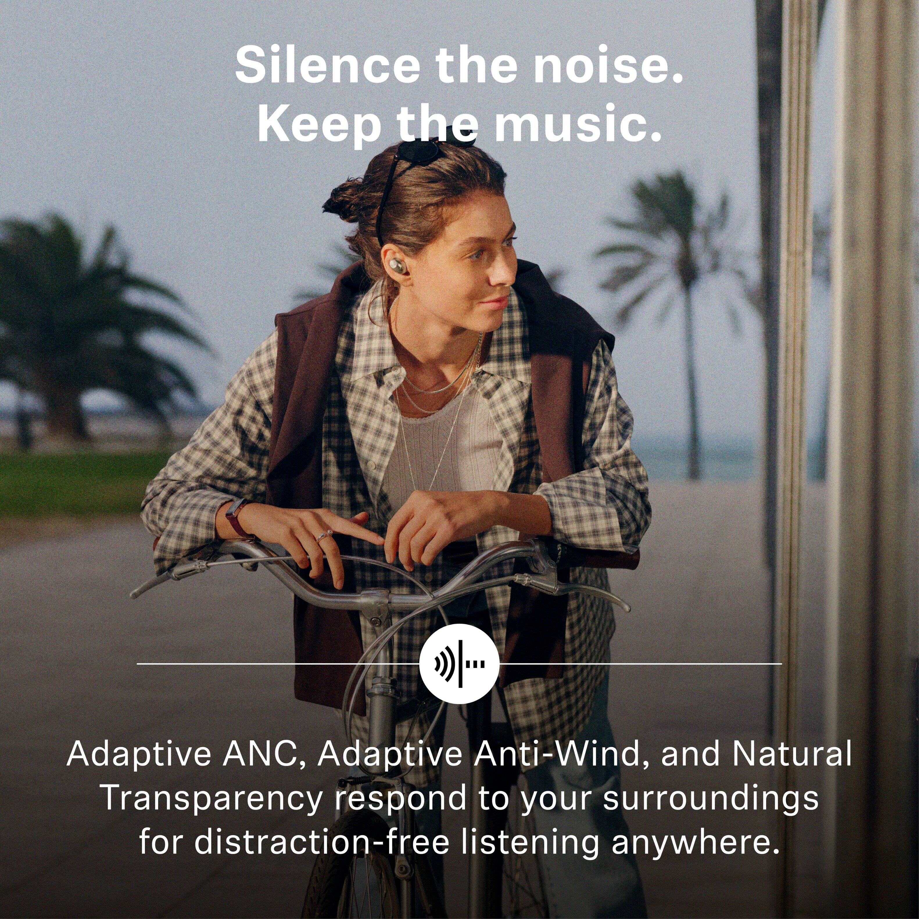 Silence the noise. Keep the music.

Adaptive ANC, Adaptive Anti-Wind, and Natural Transparency respond to your surroundings for distraction-free listening anywhere.