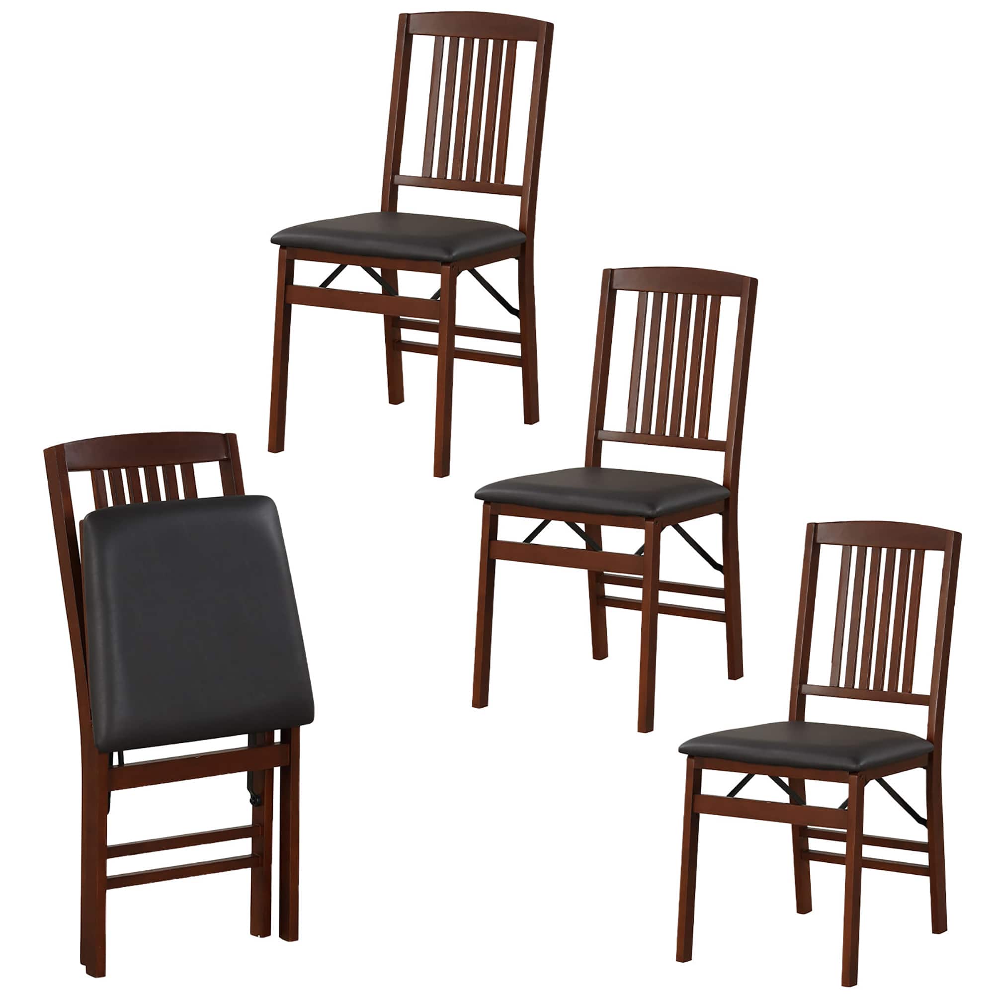 Gymax - Folding Dining Chairs Set of 4 /Padded Seat Rubber Wood Frame for Dining Room - Brown, Black price history on PriceWatchPro