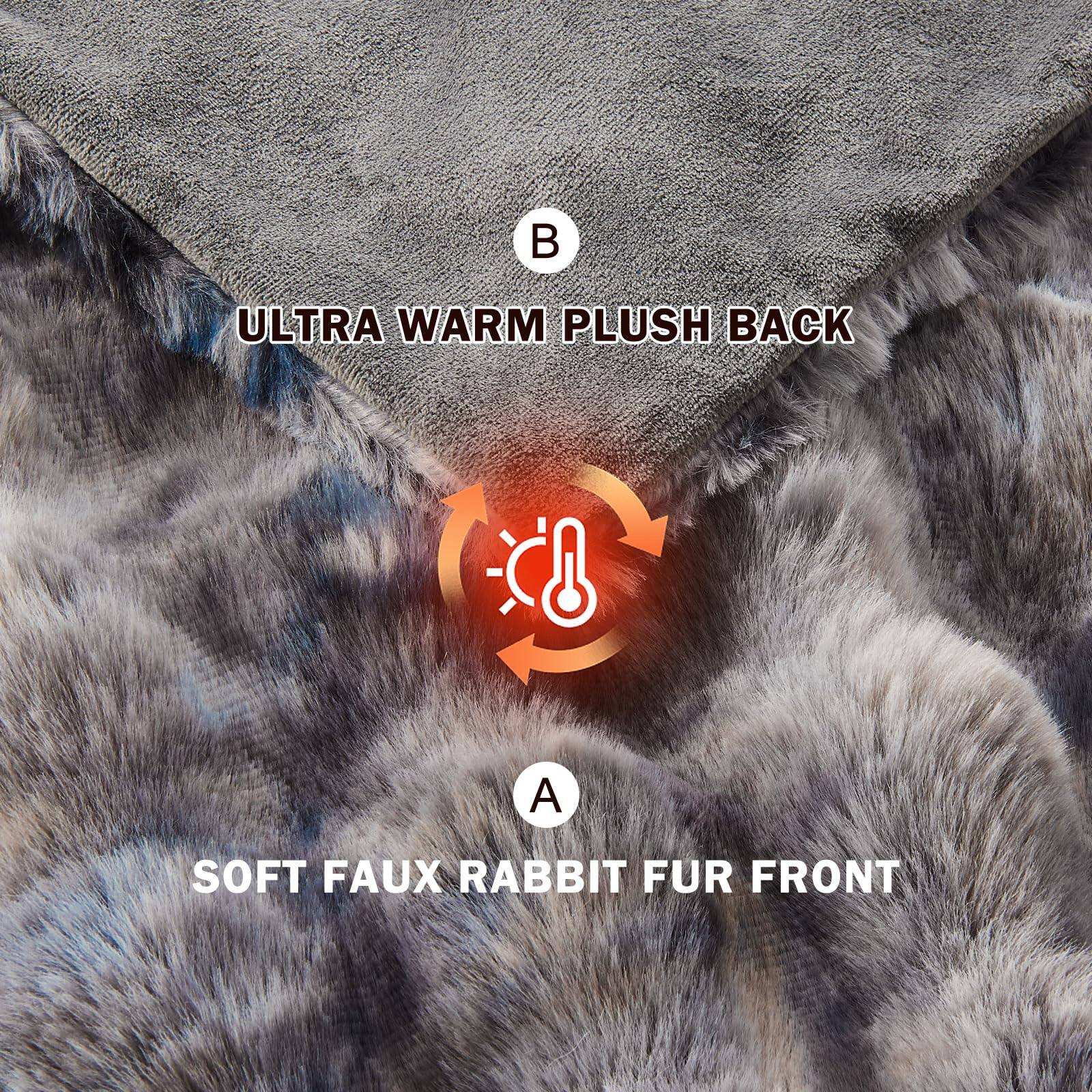 A. Soft faux rabbit fur front  
B. Ultra warm plush back