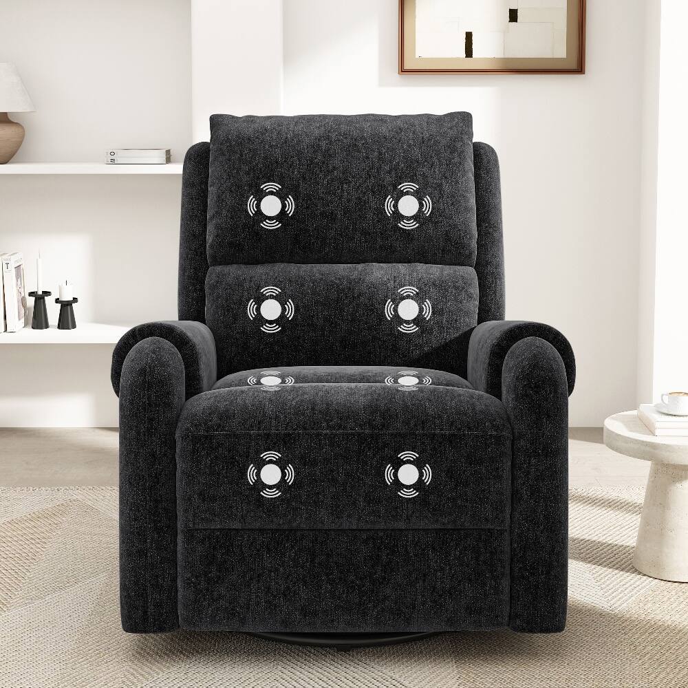 Alt View 7. Ropilly - Ropilly Black Massage Recliner Chair, Swivel Rocker Nursery Recliner with Side Pocket, Chenille Manual Recliner Sofa - Black.