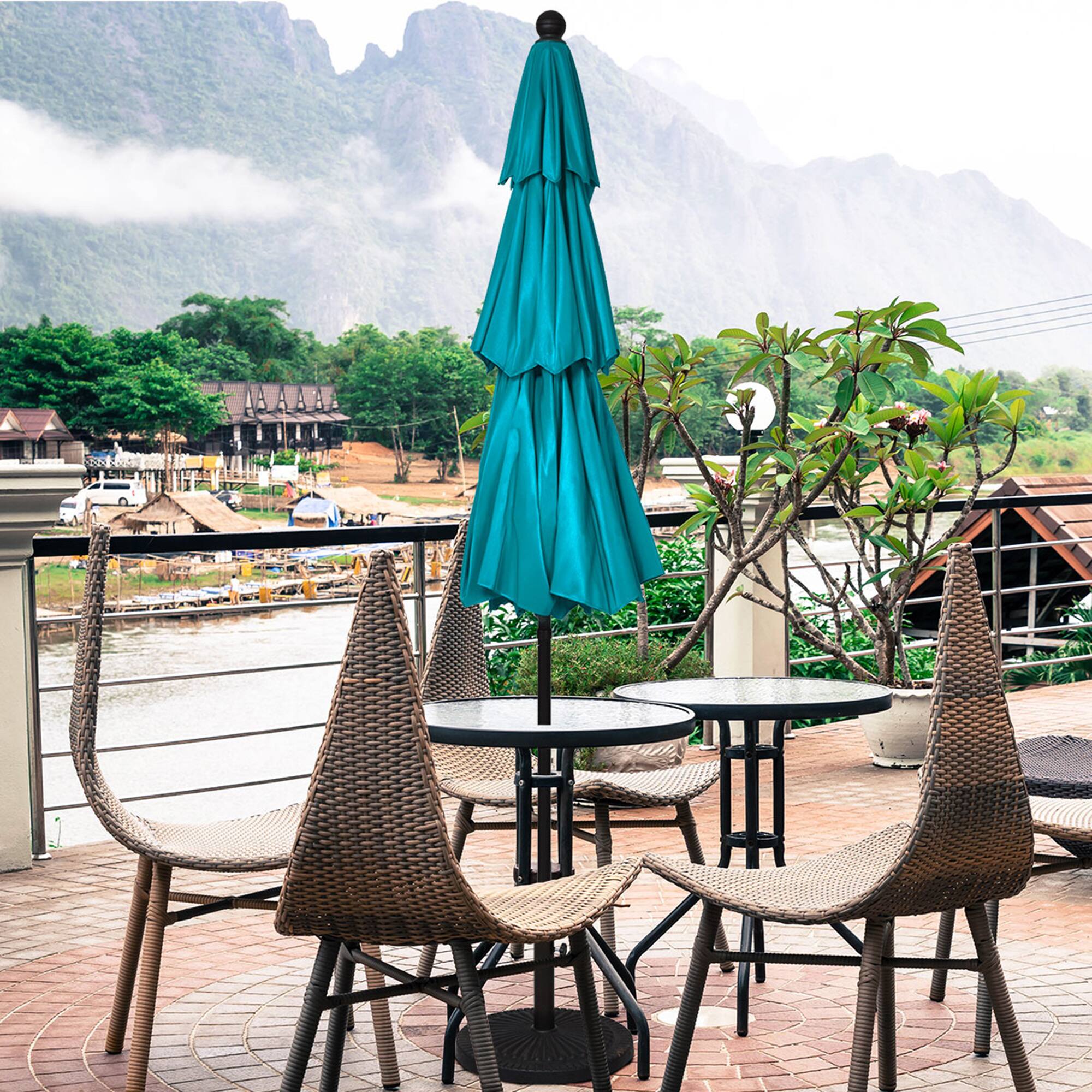 Alt View 3. Gymax - Gymax 10ft 3 Tier Patio Market Umbrella Aluminum Shade Shelter Double Vented Turquoise - Turquoise.