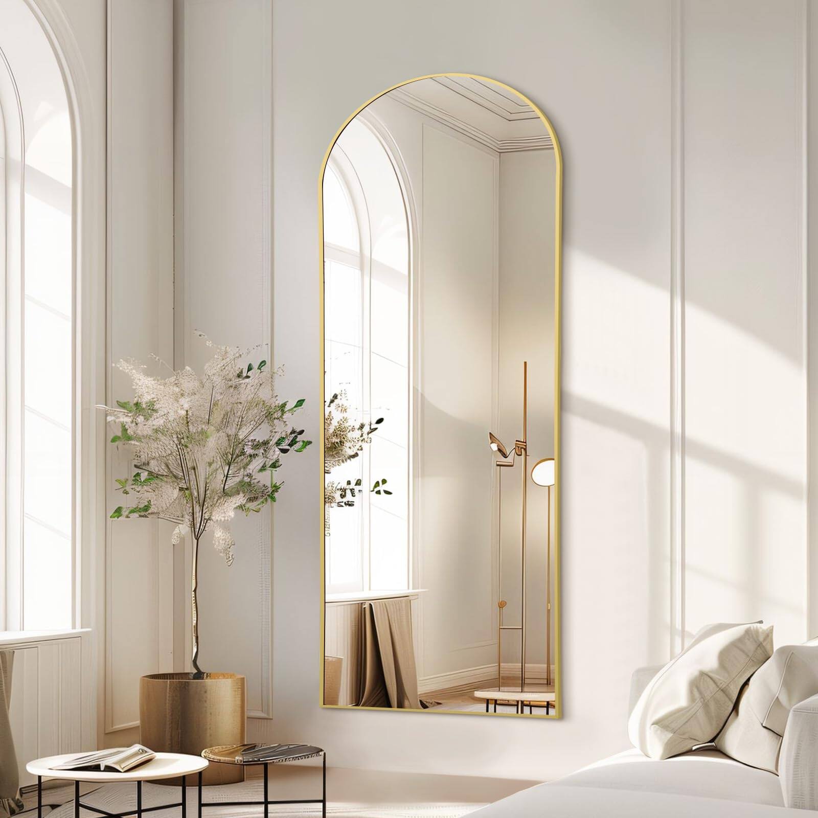 Alt View 1. Cedar Assembly - 56"x18" Arched Full Length Mirror Free Standing Made Of Tempered Glass Floor Body For Bedroom Living Room... - Black-76"L x 34"W.