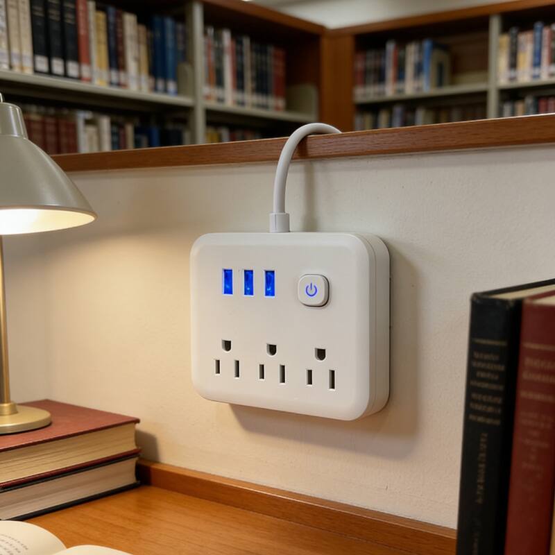 Alt View 1. Cluzine - White Power Strip with Cord, Multi-Function Outlet with USB Charging Ports, Home & Office Extension Cord - White.