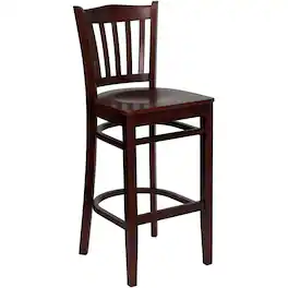 Emma + Oliver - Vertical Slat Back Wooden Restaurant Dining Barstool - Mahogany Wood Seat/Mahogany Wood Frame