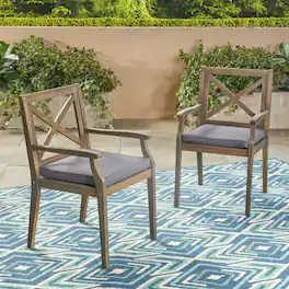 Whisen - 2-Piece Outdoor Dining Chair Set with Cushions, Solid Wood Patio Seating for Backyard, Garden & Poolside - Gray