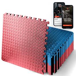 Pyle - SQUATZ Thick Puzzle Exercise Mat, 25 Pcs EVA Foam Interlocking Tiles Protective Flooring for Gym Equipment - Red & Blue
