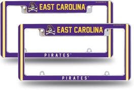 Rico Industries - East Carolina NCAA Pirates (Set of 2) Chrome Metal License Plate Frames with Bold Full Frame Design - Multi