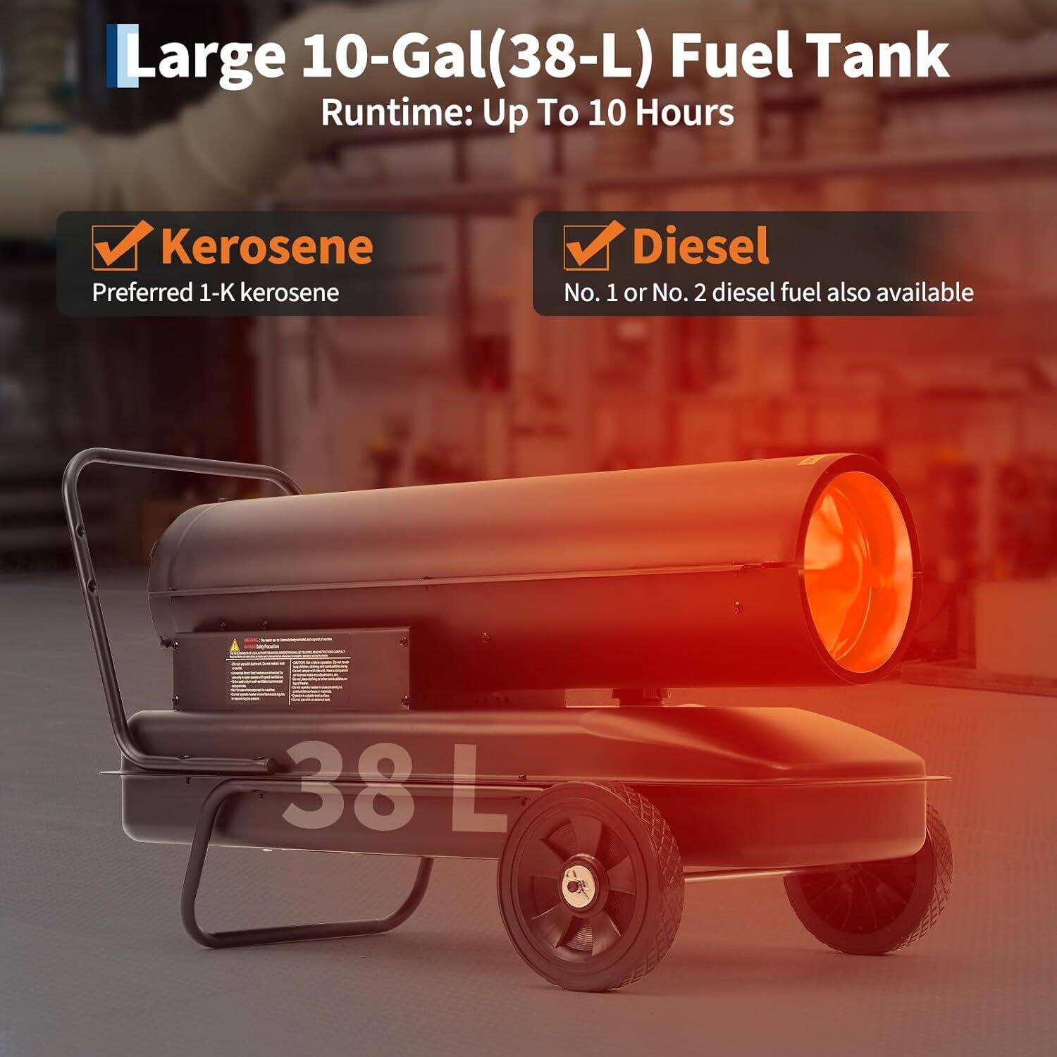 Alt View 1. GARVEE - 125000 BTUs Forced Air Kerosene Diesel Heater, with Thermostat and Wheels.