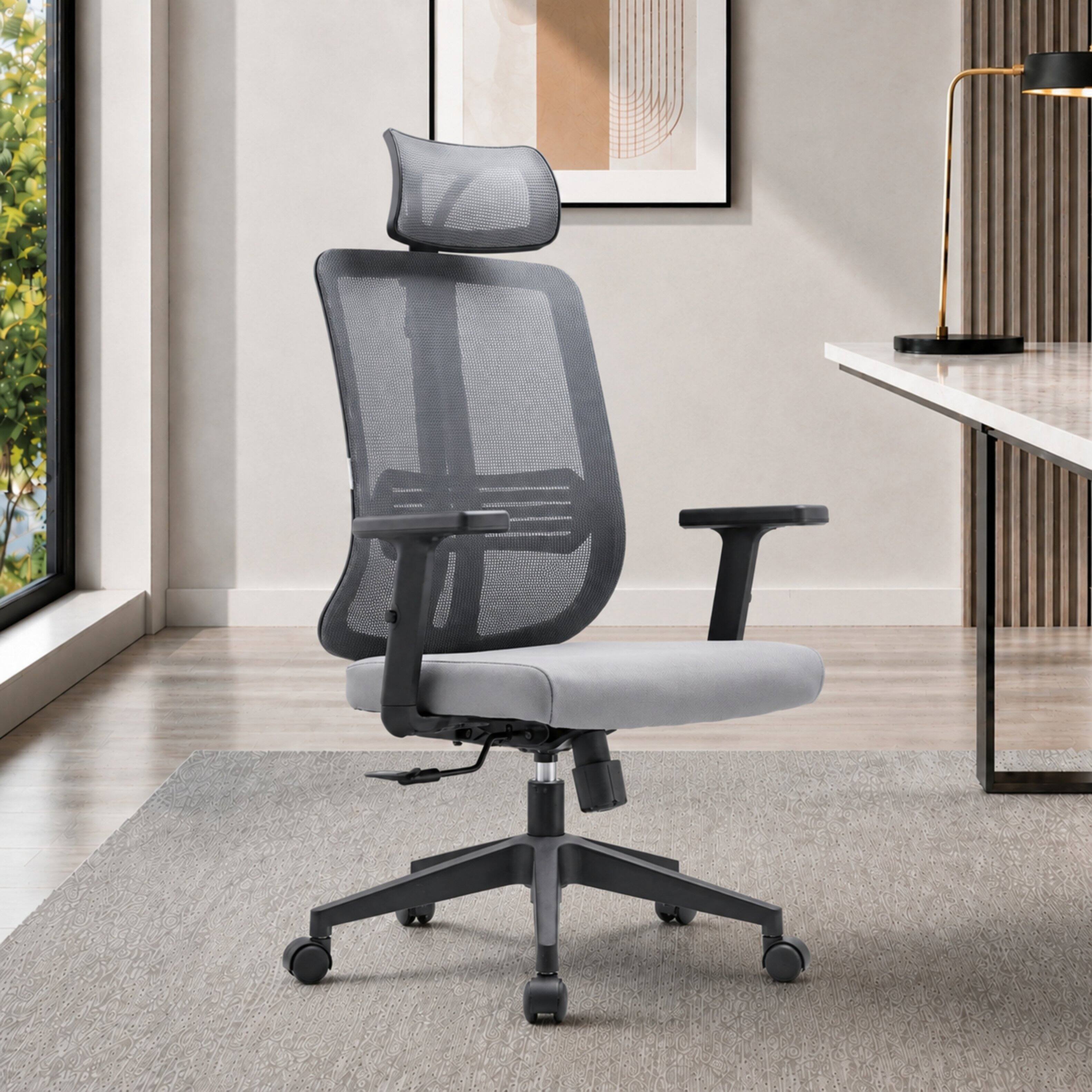 Alt View 6. LeisureMod - Nift Ergonomic Mesh Office Desk Chair, Headrest, Adjustable Height, Tilt, Armrests & Durable ABS Frame, Home Office Use - Grey.