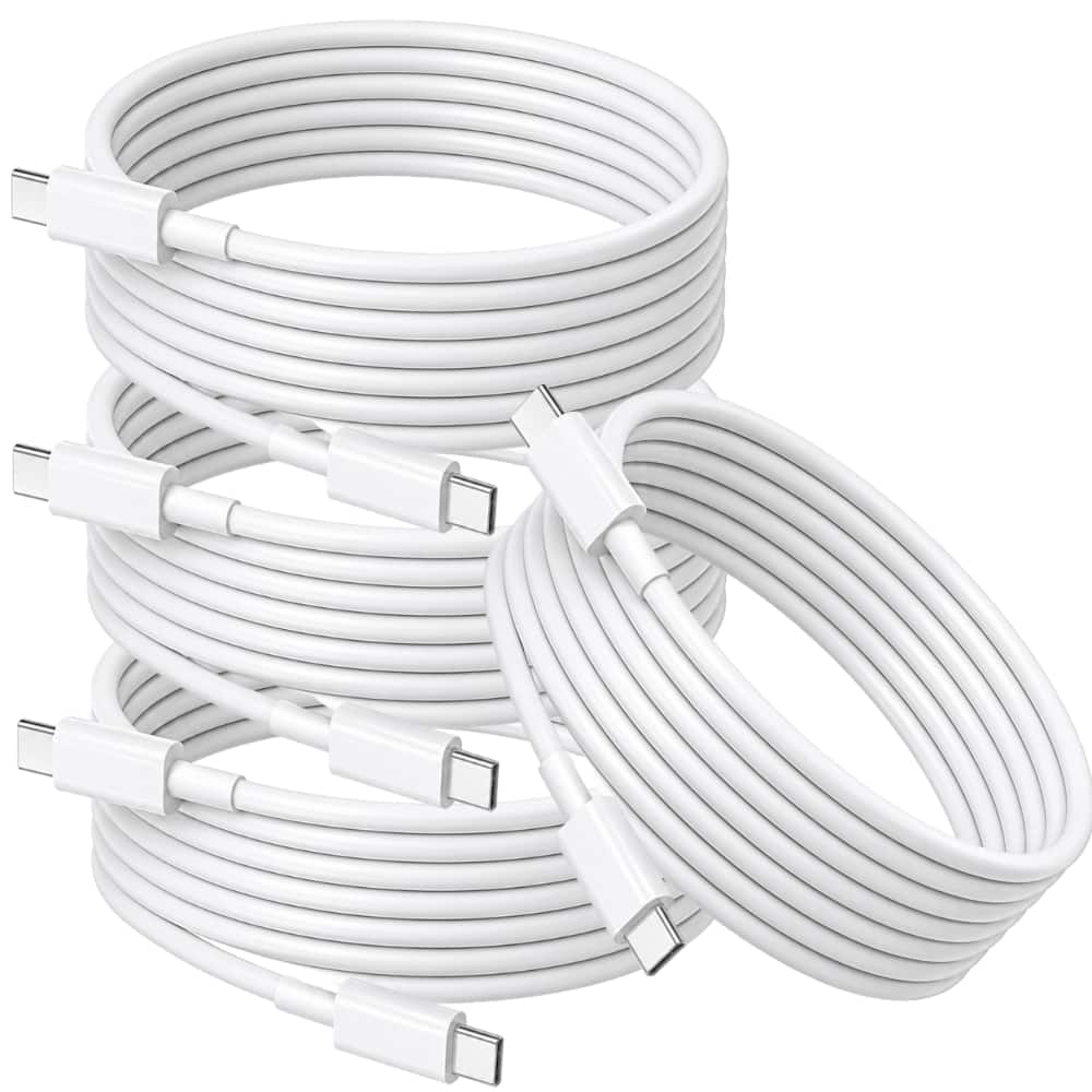 Qixxronics - 4PCS USB-C to USB-C Cable 6FT, Charging for iPhone 16 E/17/Air/15/Pro/Plus/Pro Max, MacBook Pro/Air, iPad Pro/Air/Mini - White