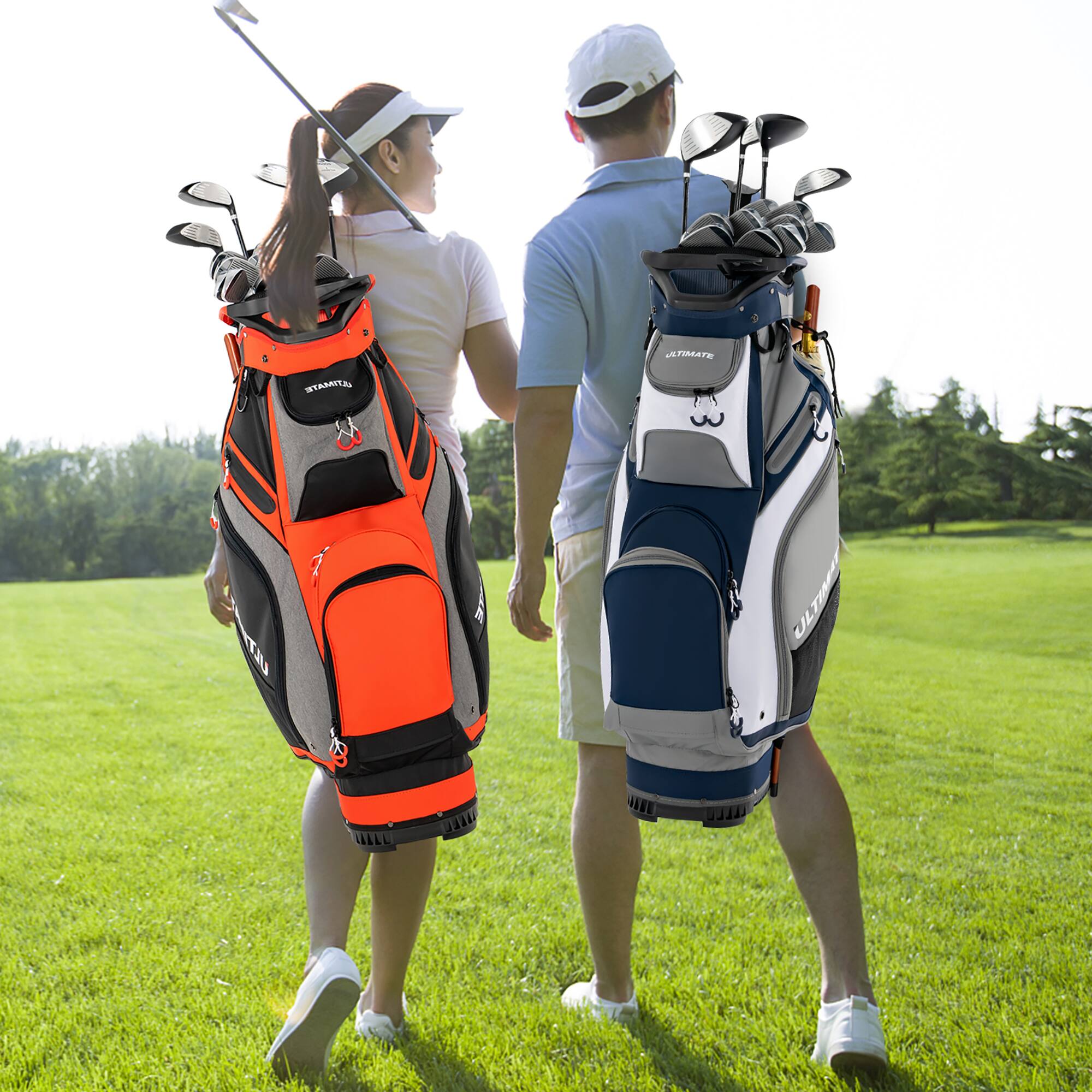 The text on the image reads:

- "ULTIMATE" (on the golf bag on the right)
- "ULTIMATE" (on the golf bag on the left)