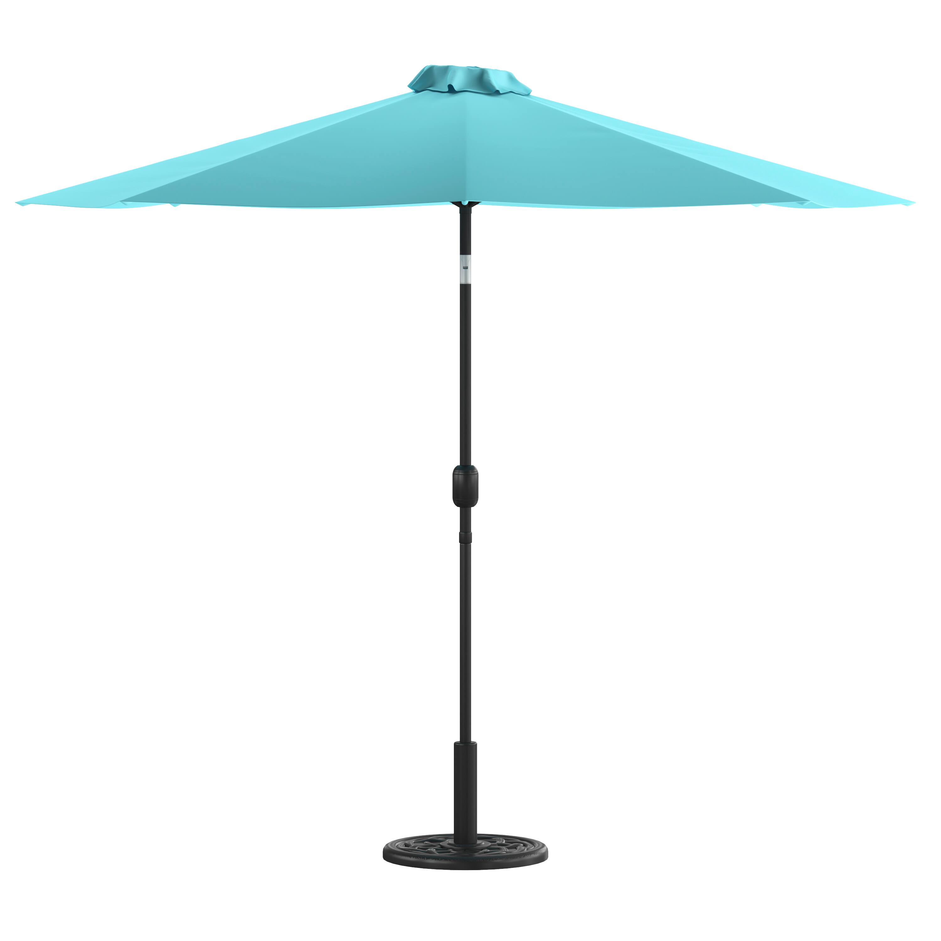 Alt View 1. Emma + Oliver - Bundled Set - 9 FT Round Umbrella & Universal Cement Waterproof Base - Teal.