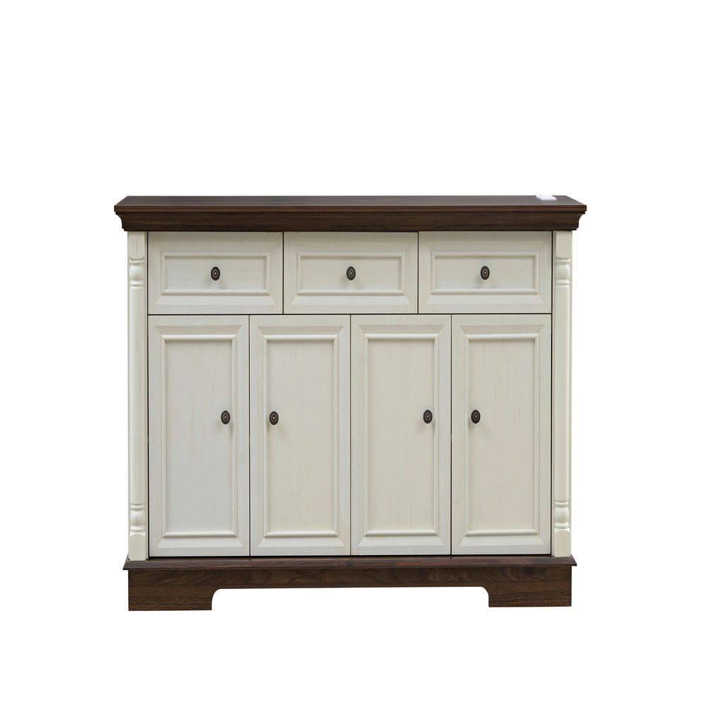 Angle. Kadyn - Four-door, Three-drawer Kitchen Cabinet, Large Wall Cabinet with Drawers and Doors in Roman Column Shape, White - White.