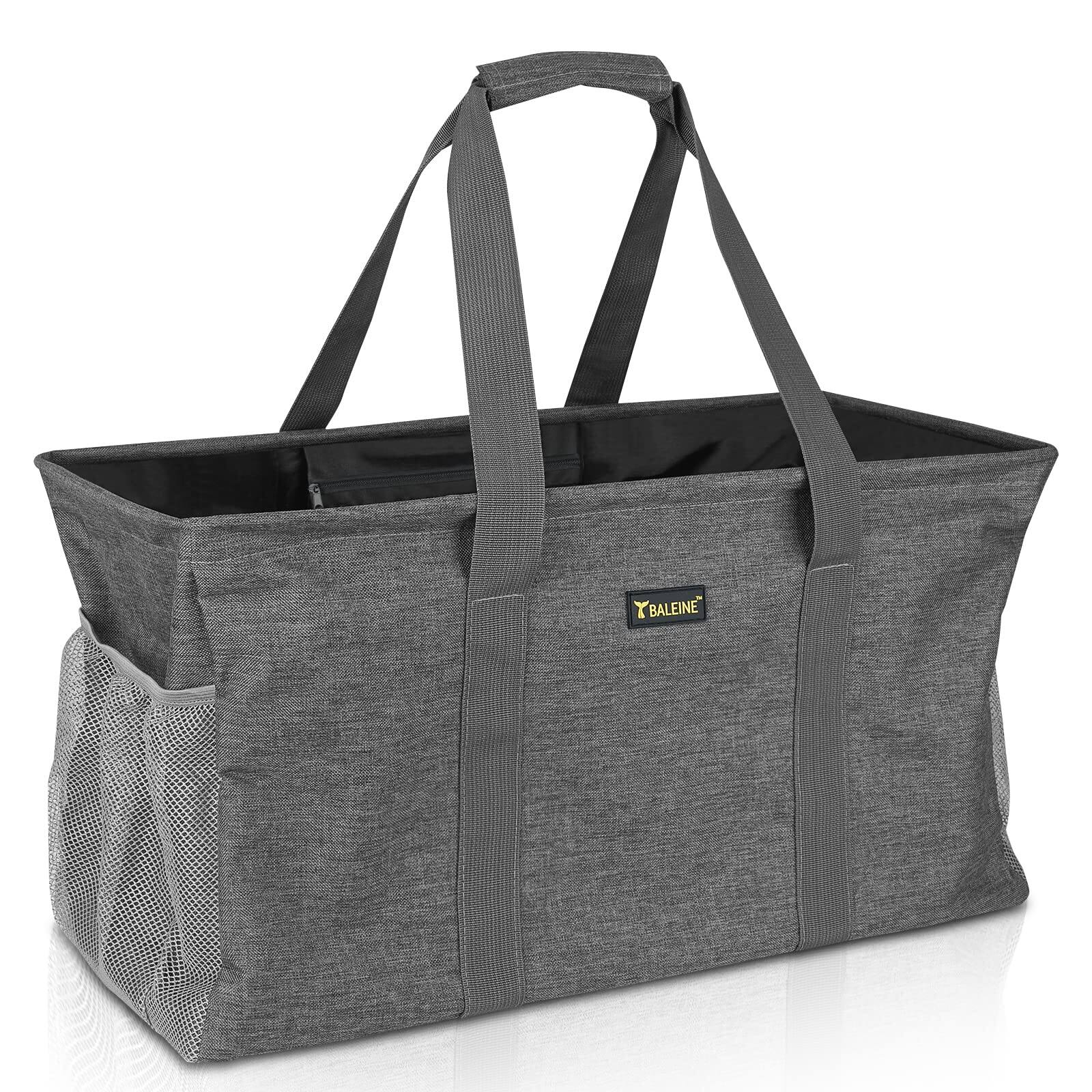 Front. DORLUKFU - Extra Large Utility Tote Bag with Wire Frame for Storage (Gray, 22''x12''x10'') - Gray.