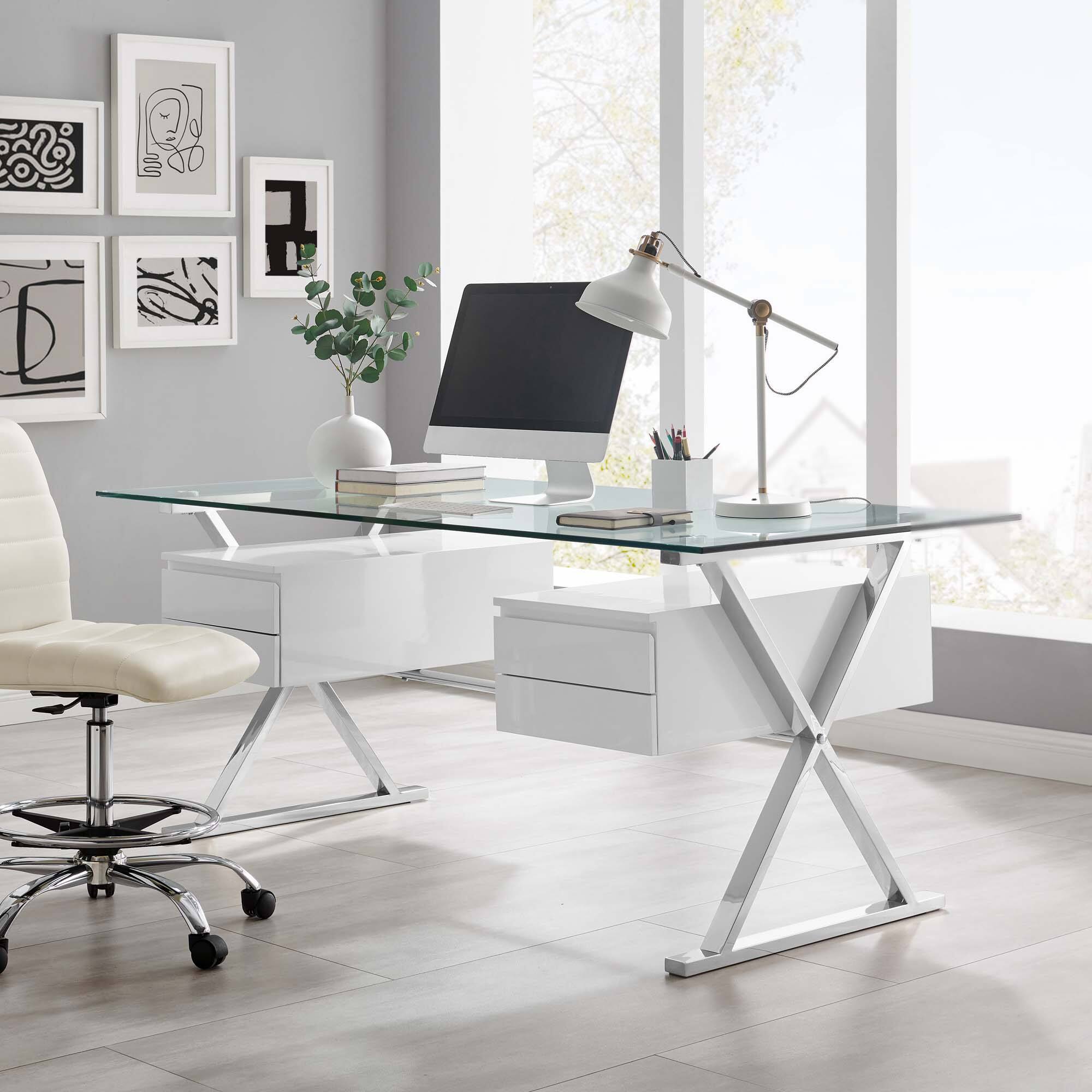 Alt View 7. Modway - Sector 71" Glass Top Glass Office Desk by Modway - White.