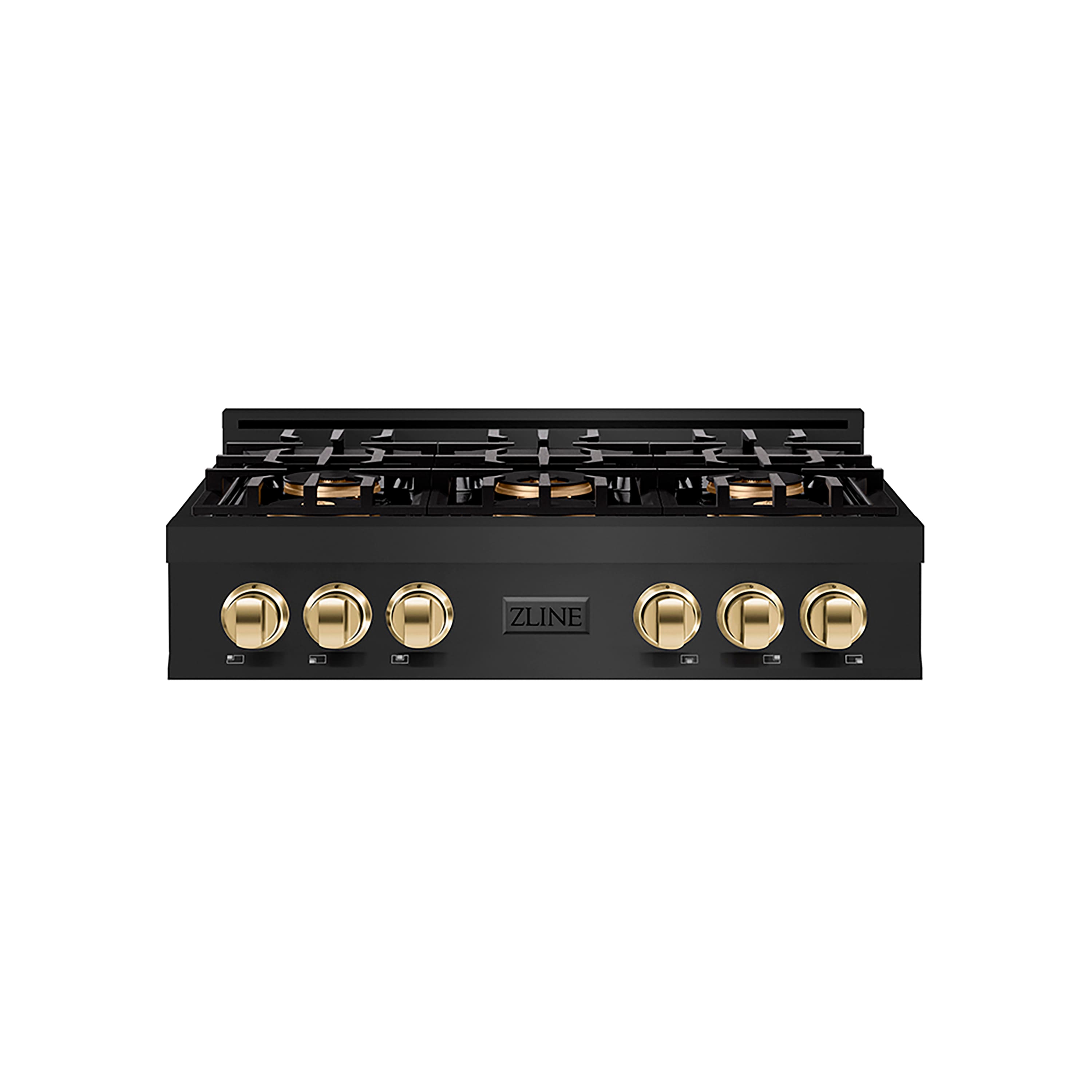 ZLINE Autograph 36 in. Black Stainless Classic Rangetop with 6 DuoPro Burners and Gold Accents (PCRTBZ-36-G) Front