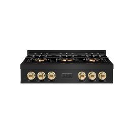ZLINE - Autograph 36 in. Black Stainless Classic Rangetop with 6 DuoPro Burners and Gold Accents (PCRTBZ-36-G) - Black Stainless Steel