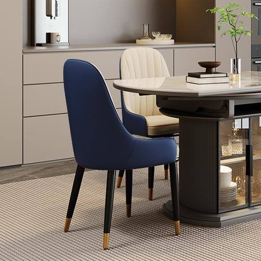 Alt View 1. POVISON - Modern Upholstered Dining Chairs Set of 2, Leather Dining Chairs with Arms, Breakfast Table Chairs, Navy Blue - Gray & Beige PU Leather.