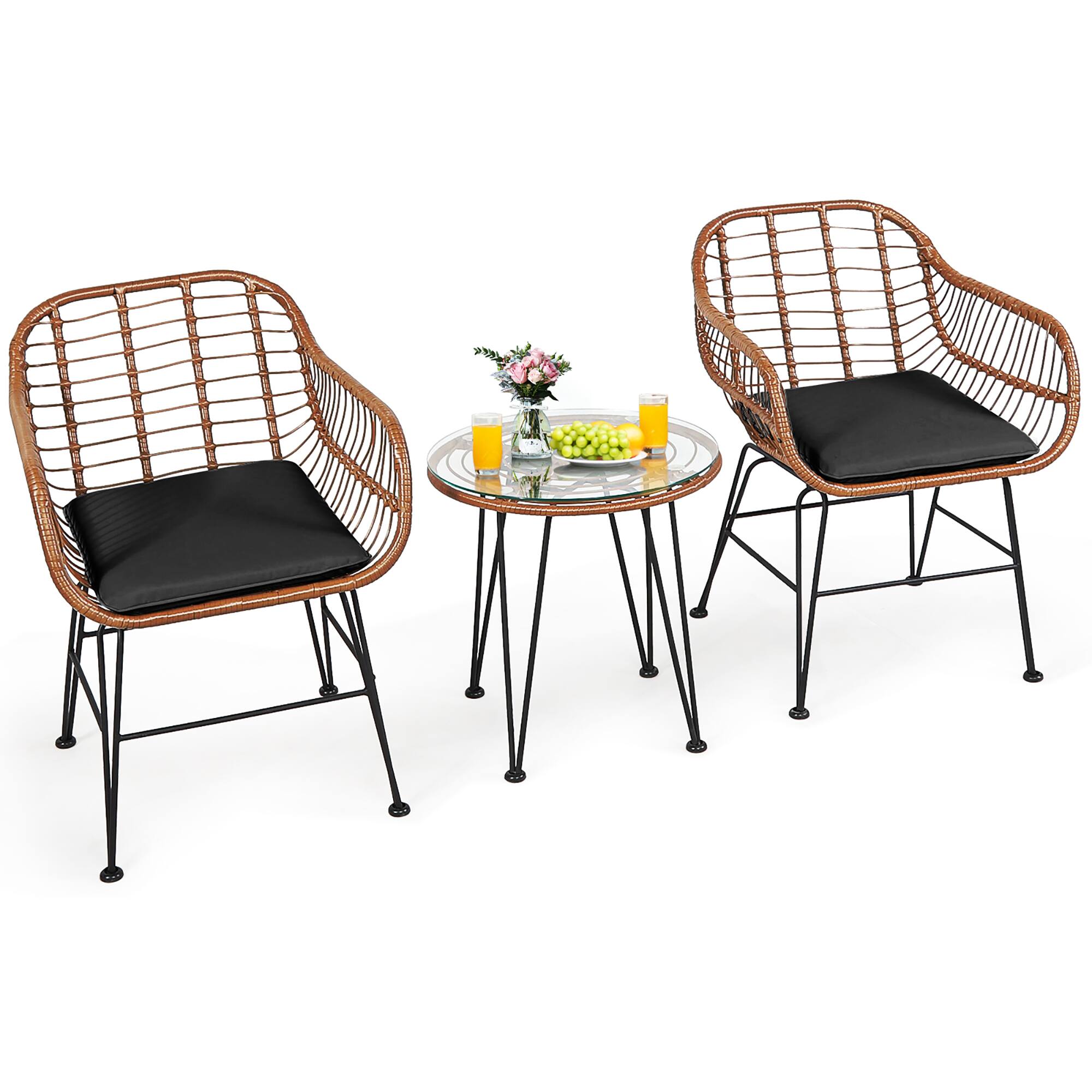 Alt View 10. Costway - 3PCS Patio Rattan Bistro Set Coffee Table Armchair Garden Cushion - Black.