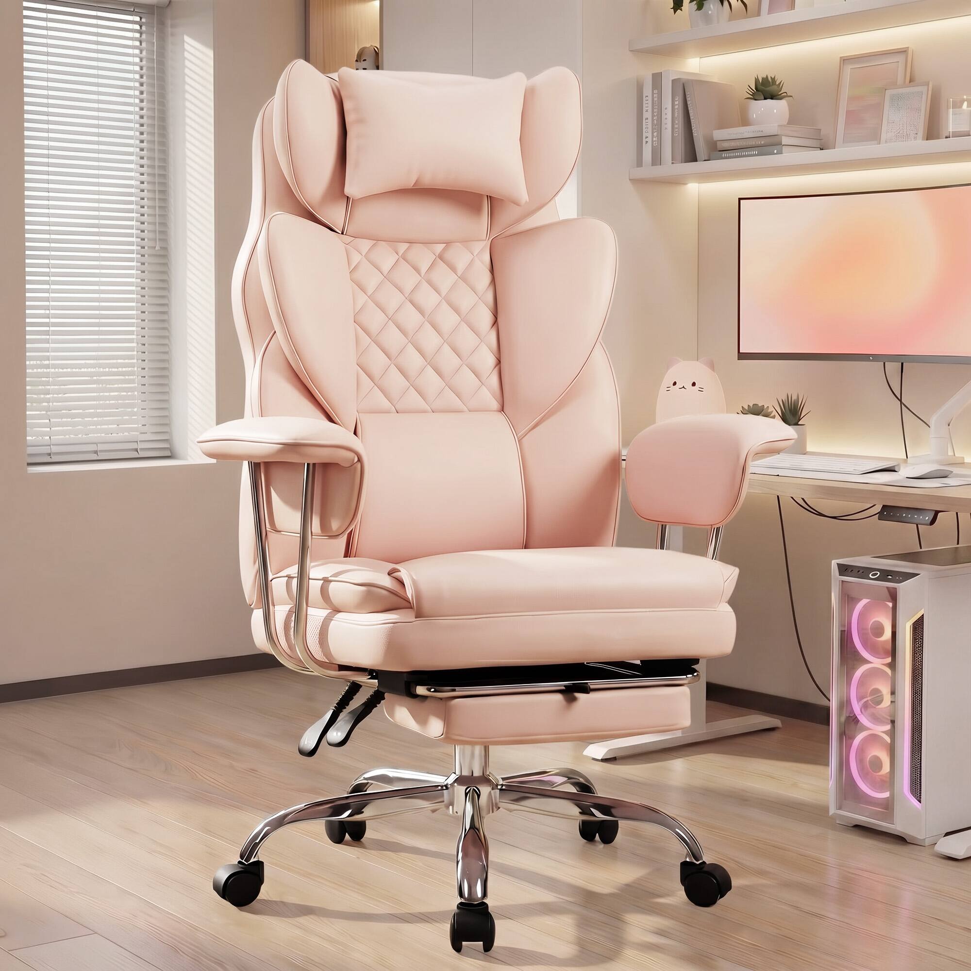 Alt View 7. Celtoss - Executive Office Chair, Ergonomic Big and Tall Heavy Duty Computer Desk Chair, High Back with Lumbar Support - PU - Pink.