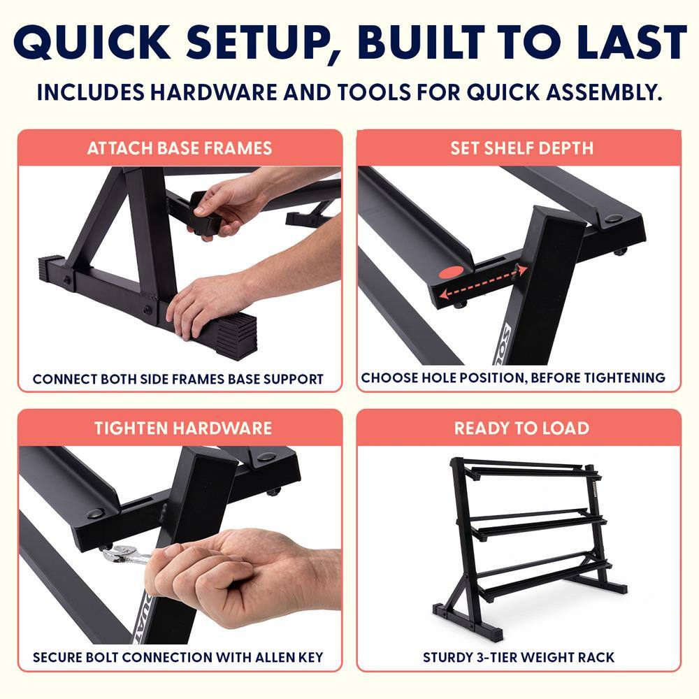 SereneLife SQUATZ 3 Tier Dumbbell Storage Rack, Heavy Duty Steel Weight ...