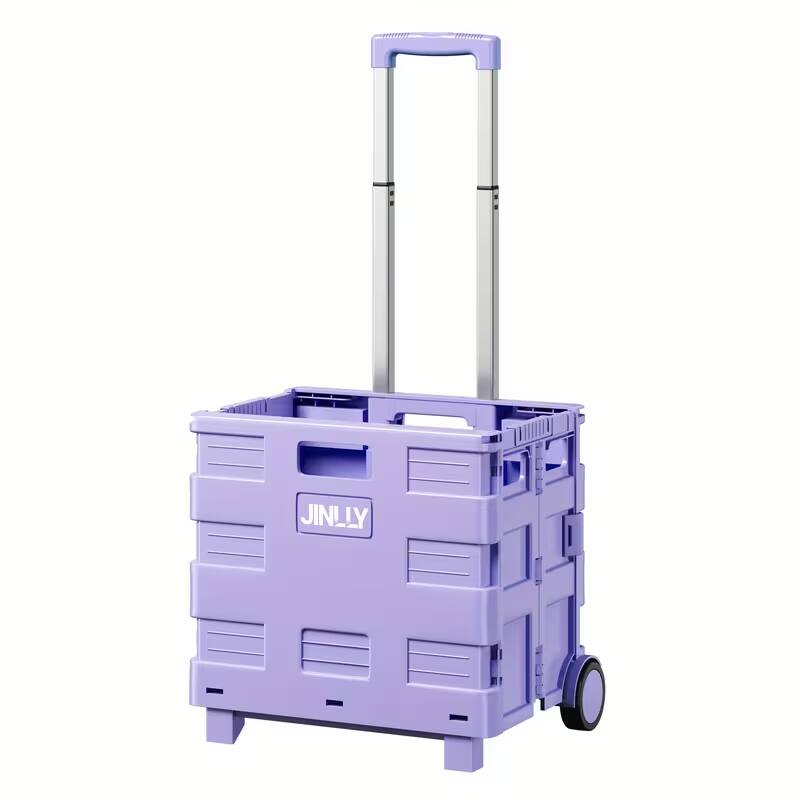 Angle. JINLLY - JINLLY 40L Folding Rolling Utility Cart, Portable Rolling Crate Handcart with 2 Rotate Wheels - Purple.