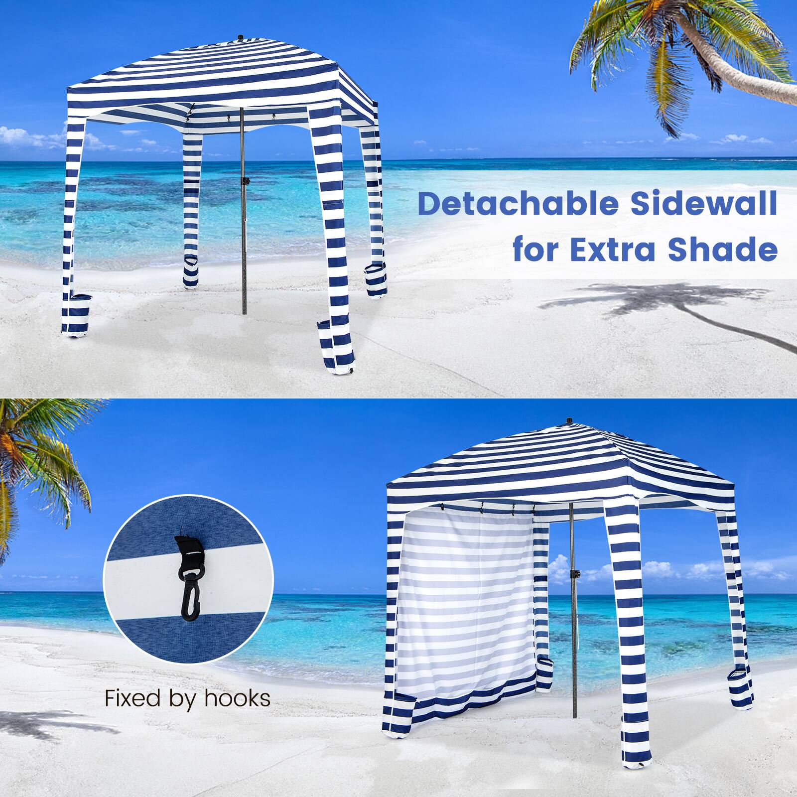 Detachable Sidewall for Extra Shade Fixed by Hooks